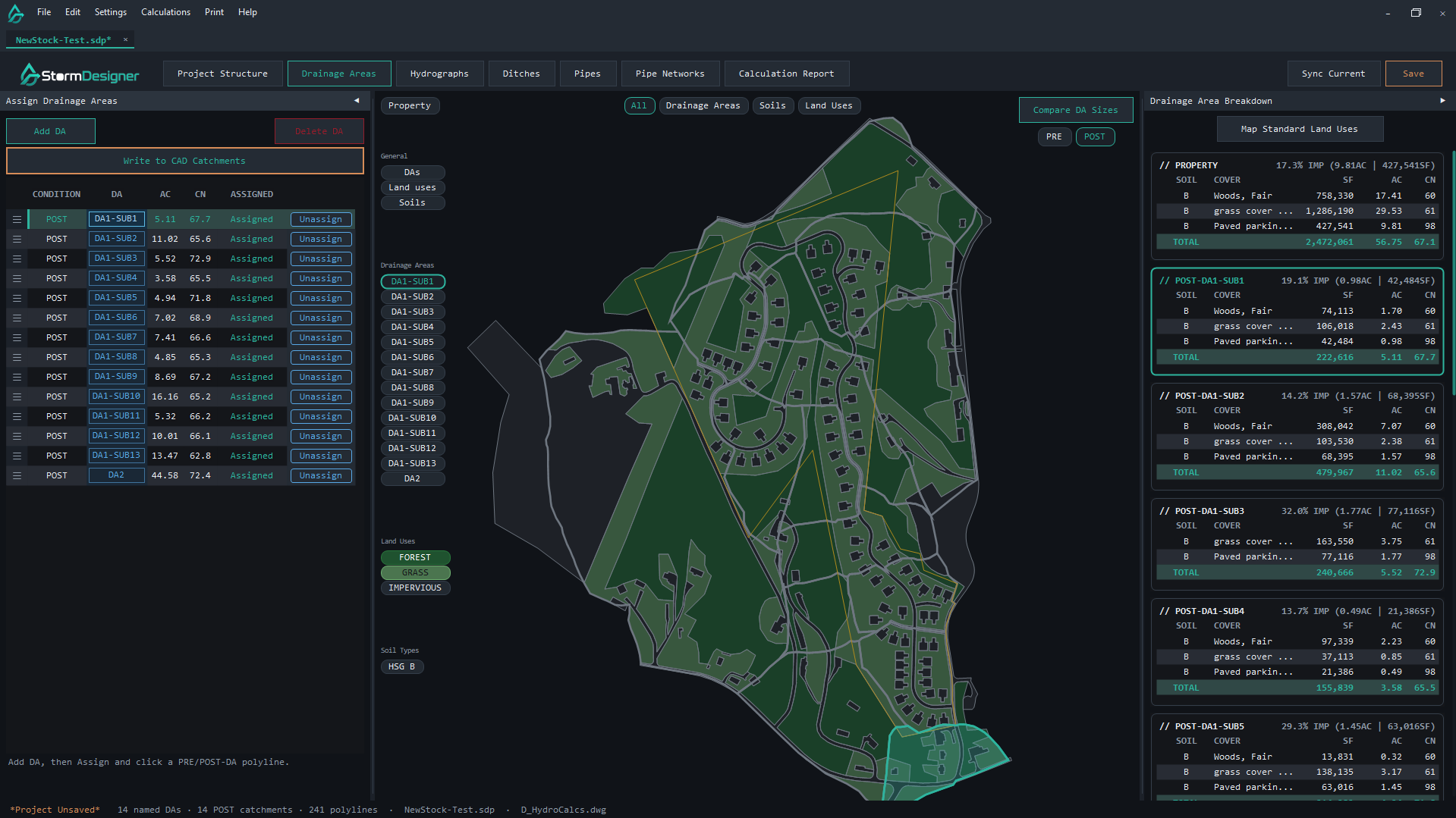 Drainage Areas in StormDesigner